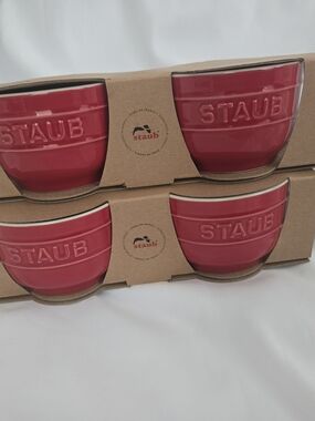 Set of 4 STAUB 3.5" Ramekin Small Bowls Brand New Cooking Baking RED Kitchen